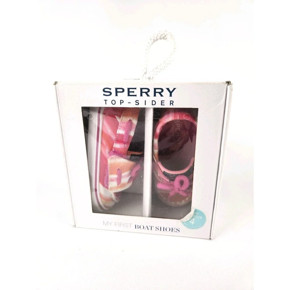 SPERRY TOP SIDER First Boat Mocs Toddler Baby SZ 4 Pink 9 12 Mth Watercolor Shoe